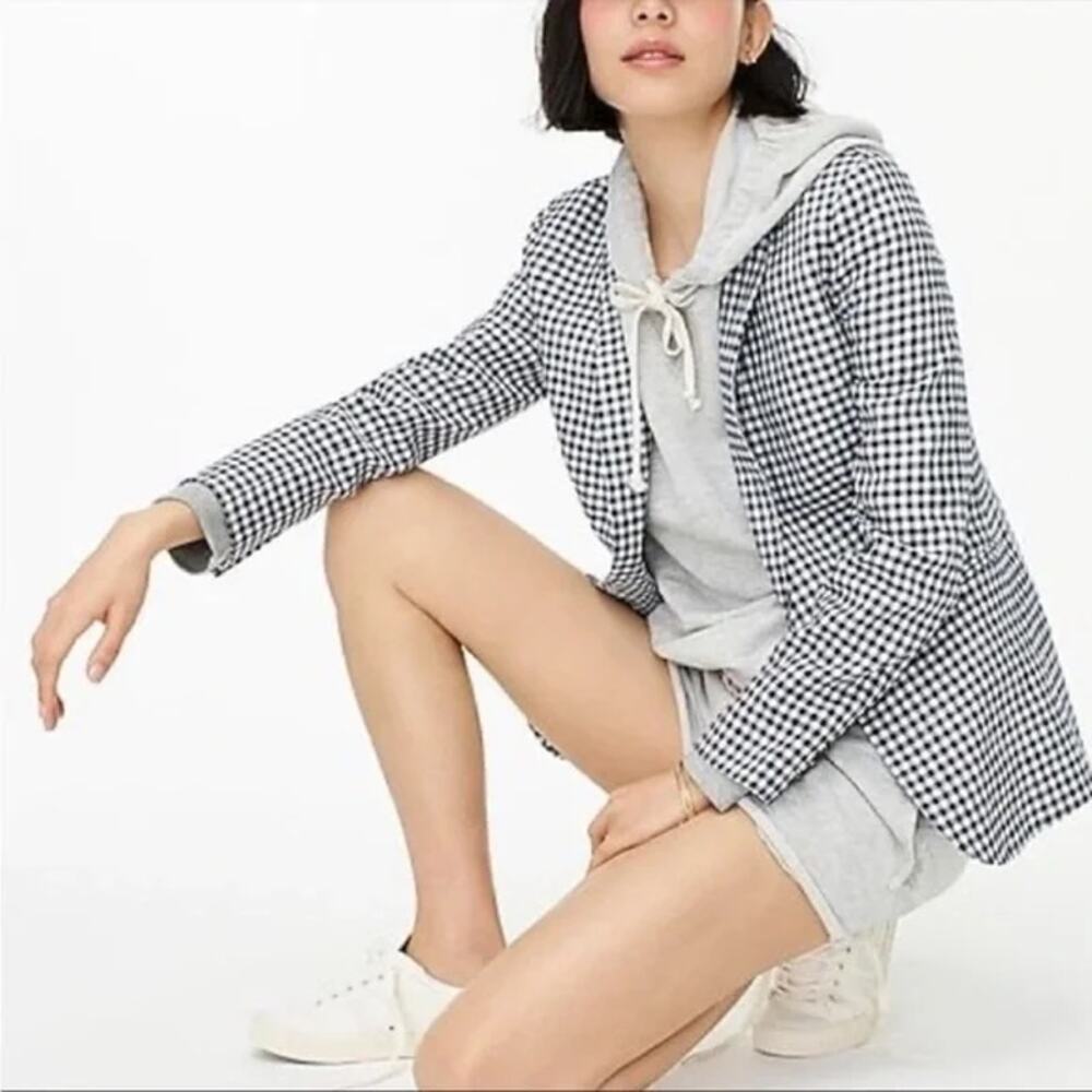 J Crew Parke Gingham Stretch Linen Blend Blazer Classic Blue Size 4